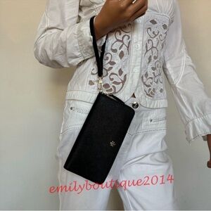NWT Tory Burch 136110 Emerson Wristlet Zip Continental Wallet Leather Black